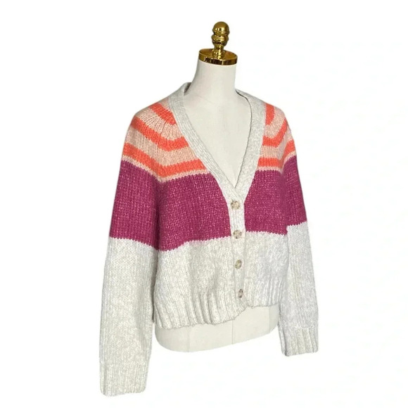 AMERICAN EAGLE | Wool Blend Oversized Cropped Striped Multicolor Cardigan Size L - Picture 5 of 10
